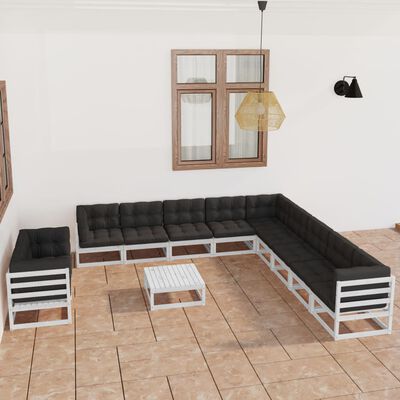 vidaXL Set de muebles de jardín 12 pzas con cojines madera pino blanco