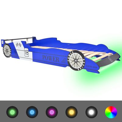 vidaXL Cama infantil con forma de coche carreras y LED 90x200 cm azul