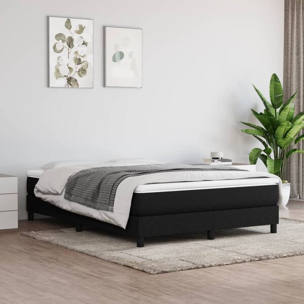 vidaXL Cama box spring con colch&oacute;n tela negro 140x190 cm