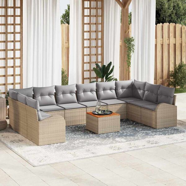 vidaXL Conjunto de sof&aacute; de jard&iacute;n 11 pcs beige y gris claro