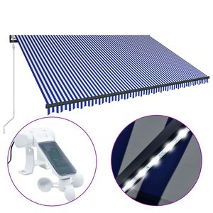vidaXL Toldo con LED y sensor de viento azul y blanco 500x300 cm
