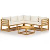 vidaXL Muebles de jard&iacute;n 6 pzas cojines crema madera maciza de acacia
