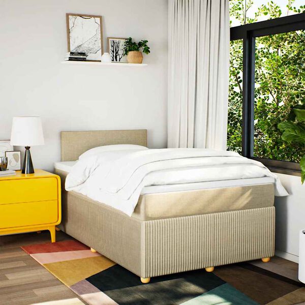 vidaXL Cama box spring con colch&oacute;n tela color crema 120x200 cm