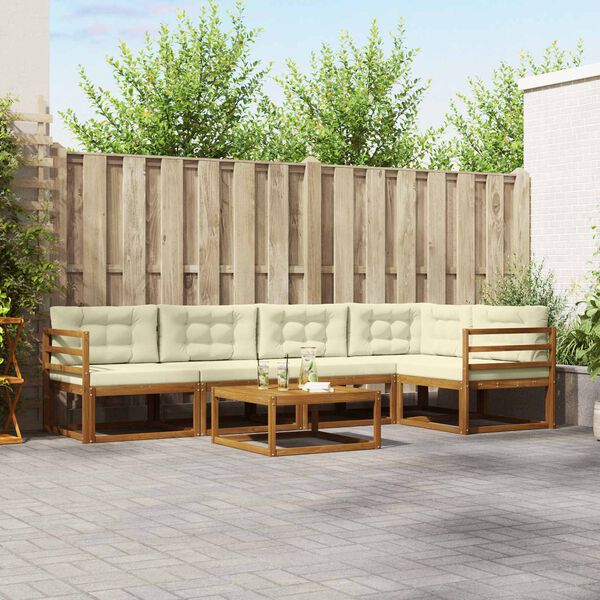 vidaXL Conjunto de sof&aacute;s de exterior con coj&iacute;n 6 pcs Natural y Crema