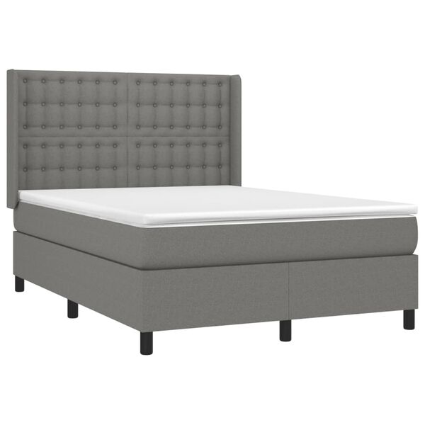 vidaXL Cama box spring colch&oacute;n y luces LED tela gris oscuro 140x190 cm