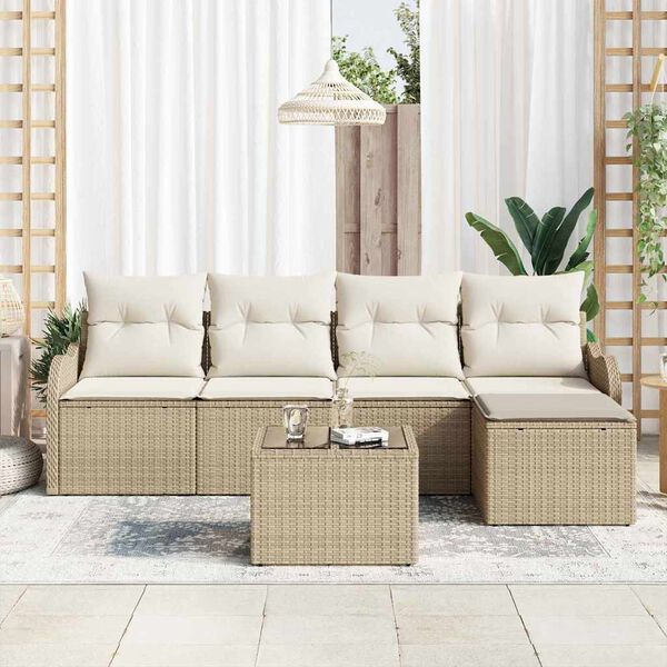 vidaXL Conjunto de sof&aacute; de jard&iacute;n Beige rat&aacute;n sint&eacute;tico