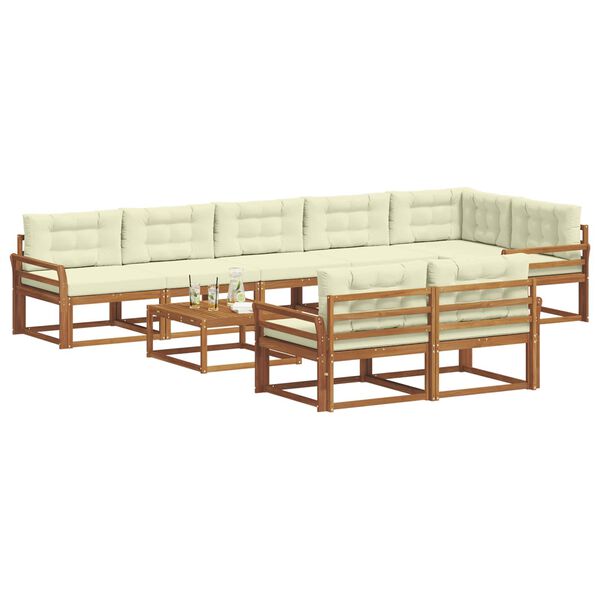vidaXL Conjunto de sof&aacute;s de exterior con coj&iacute;n 9 pcs Natural y Crema