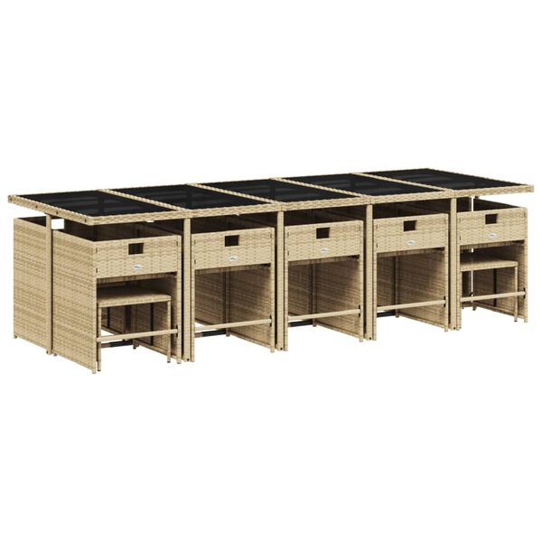 vidaXL Set comedor de jard&iacute;n con cojines 15 pzas rat&aacute;n sint&eacute;tico beige
