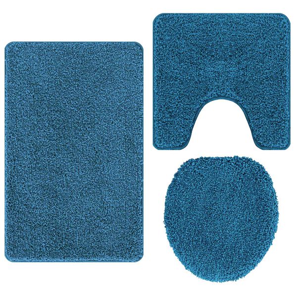 vidaXL Conjunto de alfombra de ba&ntilde;o antideslizante 3 pcs Azul PP