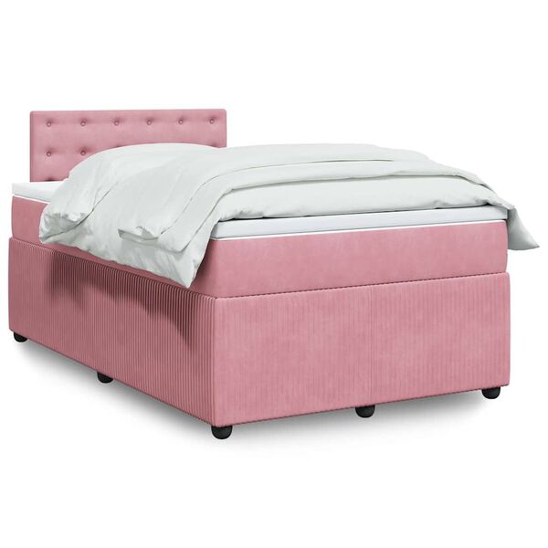 vidaXL Cama box spring con colch&oacute;n terciopelo rosa 120x200 cm