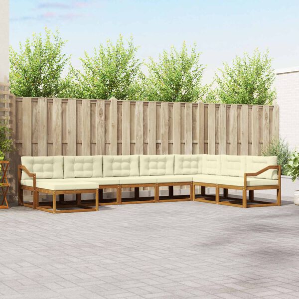 vidaXL Conjunto de sof&aacute;s de exterior con coj&iacute;n 8 pcs Natural y Crema