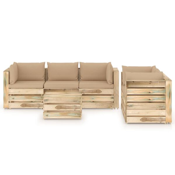 vidaXL Muebles de jard&iacute;n 6 piezas con cojines madera impregnada verde