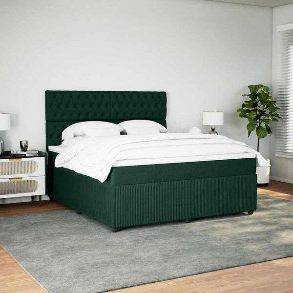 vidaXL Cama box spring con colch&oacute;n terciopelo verde oscuro 180x200 cm
