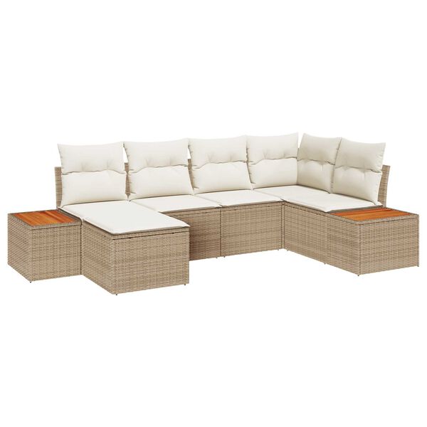 vidaXL Conjunto de sof&aacute; de jard&iacute;n 6 pcs Beige rat&aacute;n sint&eacute;tico