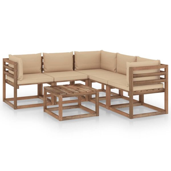 vidaXL Set de muebles de jard&iacute;n 6 pzs madera impregnada cojines beige