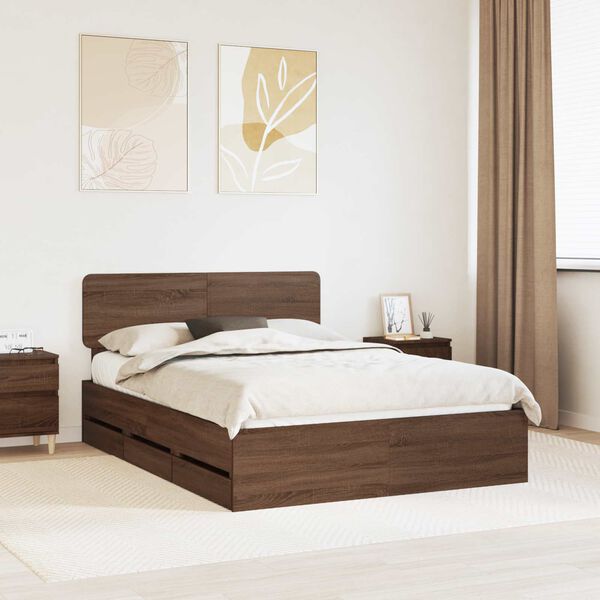 vidaXL Estructura de cama con caj&oacute;n Roble marr&oacute;n 140 x 190 cm