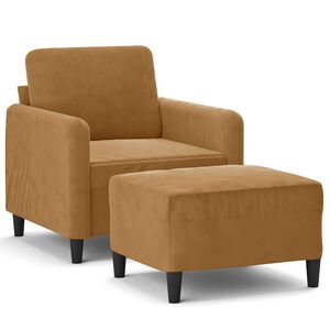 vidaXL Sill&oacute;n con taburete terciopelo marr&oacute;n 60 cm