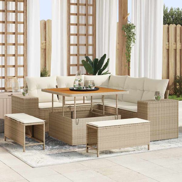 vidaXL Conjunto de sof&aacute; de jard&iacute;n con coj&iacute;n 8 pcs Beige y Crema