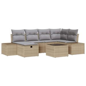 vidaXL Conjunto de sof&aacute; de jard&iacute;n 7 pcs Beige rat&aacute;n sint&eacute;tico