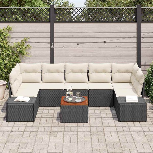 vidaXL Conjunto de sof&aacute;s de jard&iacute;n 8 pcs Negro rat&aacute;n sint&eacute;tico