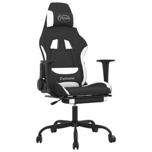 vidaXL Silla gaming de masaje con reposapi&eacute;s tela negro y blanco