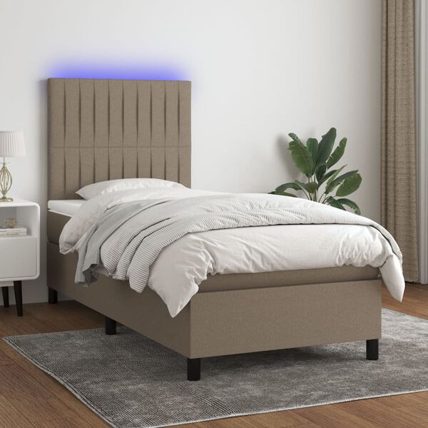 vidaXL Cama box spring colchón y luces LED gris taupe 80x200 cm