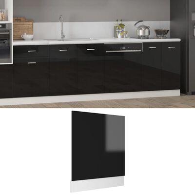 vidaXL Panel para lavavajillas contrachapada negro brillo 59,5x3x67 cm