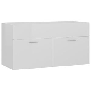 vidaXL Armario para lavabo contrachapada blanco brillo 90x38,5x46 cm