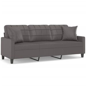 vidaXL Sof&aacute; de 3 plazas con cojines cuero sint&eacute;tico gris 180 cm