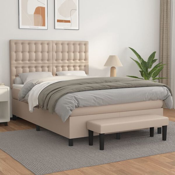 vidaXL Cama box spring con colchón cuero sintético capuchino 140x200cm