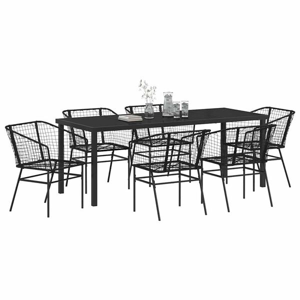 vidaXL Conjunto de Comedor de Jard&iacute;n 7 pcs Negro rat&aacute;n sint&eacute;tico