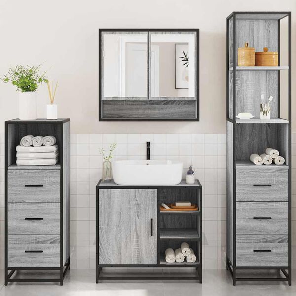 vidaXL Set de muebles de ba&ntilde;o 4 pzas madera contrachapada gris sonoma