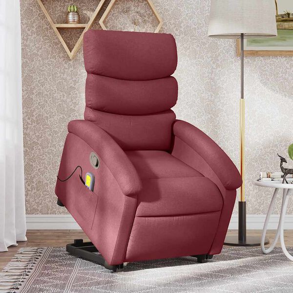 vidaXL Sill&oacute;n reclinable de masaje elevable tela rojo tinto