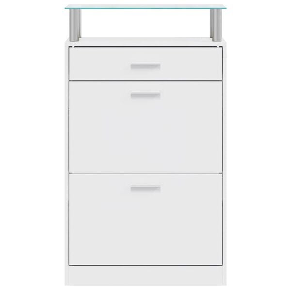 vidaXL Mueble zapatero con caj&oacute;n y estante superior de vidrio blanco