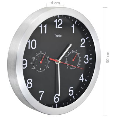 vidaXL Reloj de pared de cuarzo higrómetro y termómetro 30 cm negro
