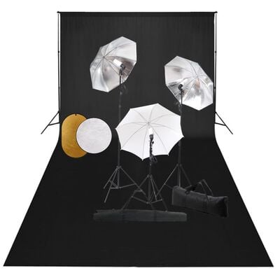 vidaXL Kit estudio fotográfico lámparas, sombrillas, fondo y reflector