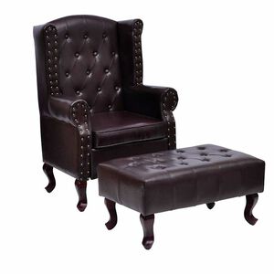 vidaXL Sill&oacute;n con reposapi&eacute;s cuero sint&eacute;tico marr&oacute;n oscuro