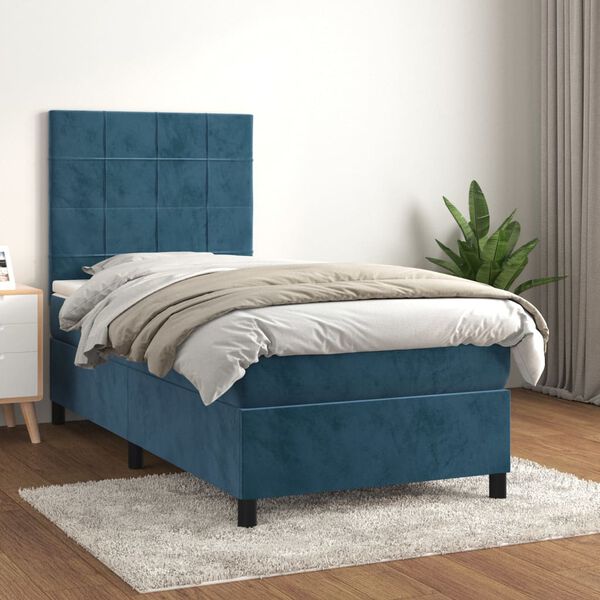 vidaXL Cama box spring con colch&oacute;n terciopelo azul oscuro 90x200 cm
