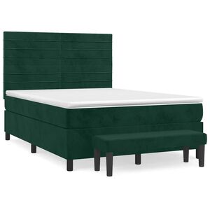 vidaXL Cama box spring con colch&oacute;n terciopelo verde oscuro 140x200 cm