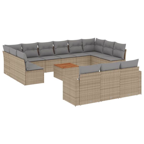 vidaXL Set sof&aacute;s jard&iacute;n 14 pzas y cojines rat&aacute;n sint&eacute;tico beige mezcla