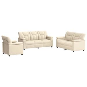 vidaXL Juego de Sof&aacute; 3 pcs Crema Cuero sint&eacute;tico
