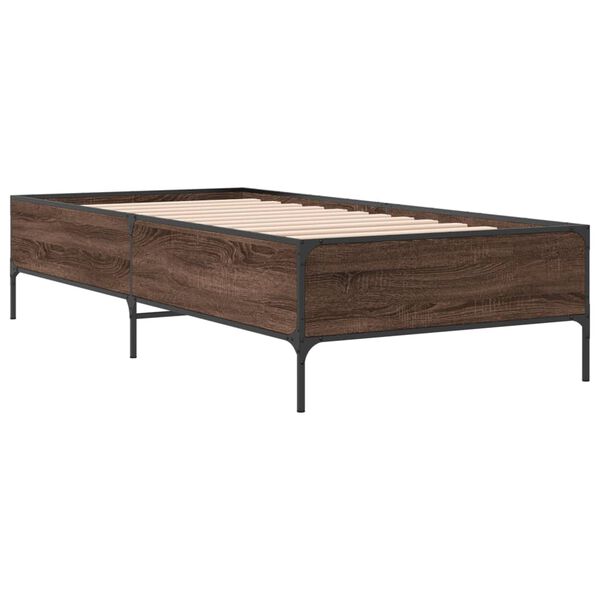 vidaXL Estructura cama madera ingenier&iacute;a metal marr&oacute;n roble 90x190 cm
