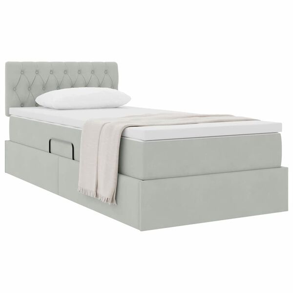 vidaXL Cama con almacenamiento Gris Claro 90 x 190 cm Terciopelo