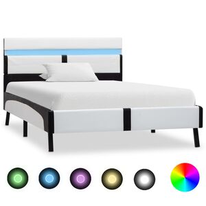 vidaXL Estructura cama con LED cuero sint&eacute;tico blanco negro 90x200 cm