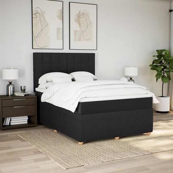 vidaXL Cama box spring con colch&oacute;n tela negro 160x200 cm