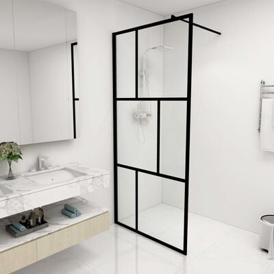 vidaXL Mampara de ducha accesible con vidrio templado negro 90x195 cm