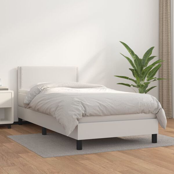 vidaXL Cama box spring con colch&oacute;n cuero sint&eacute;tico blanco 90x190 cm