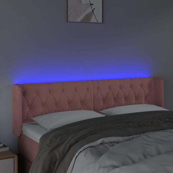 vidaXL Cabecero con LED de terciopelo rosa 147x16x78/88 cm