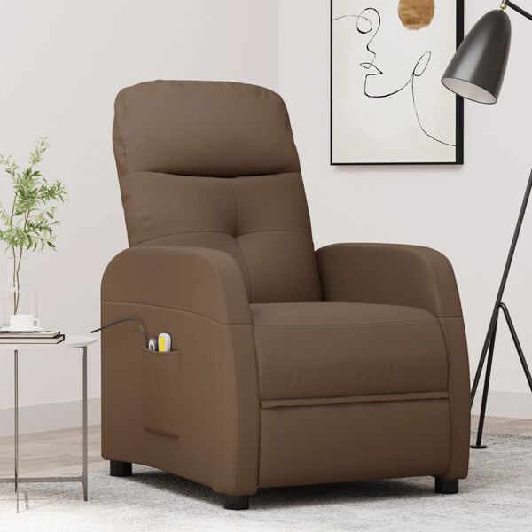 vidaXL Sill&oacute;n de masaje elevable de tela marr&oacute;n