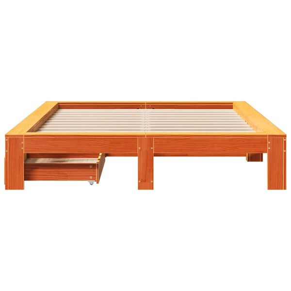 vidaXL Cama sin colch&oacute;n madera maciza de pino marr&oacute;n cera 140x200 cm